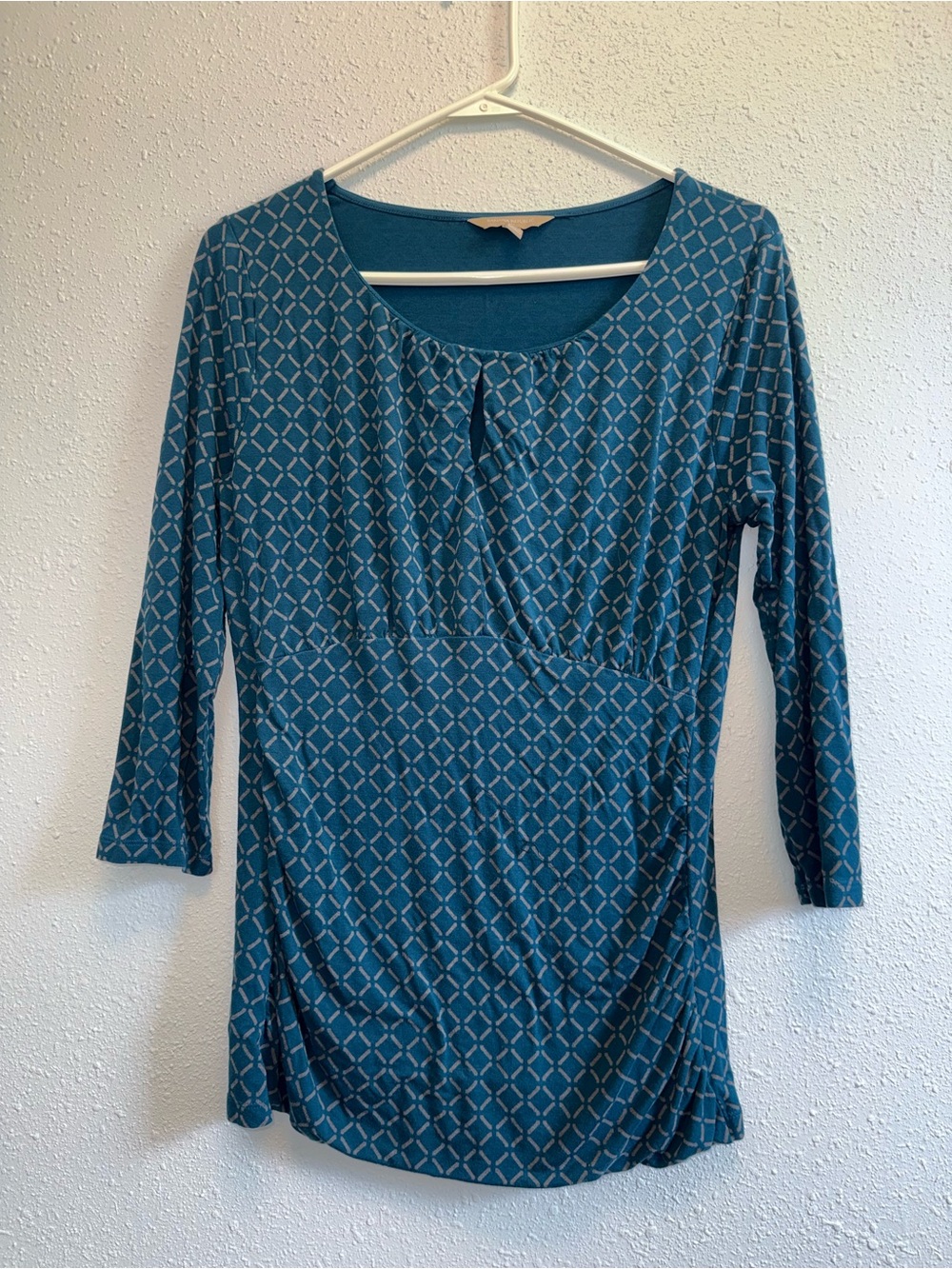 Banana Republic Teal Geometric Long-Sleeve Scoop Top